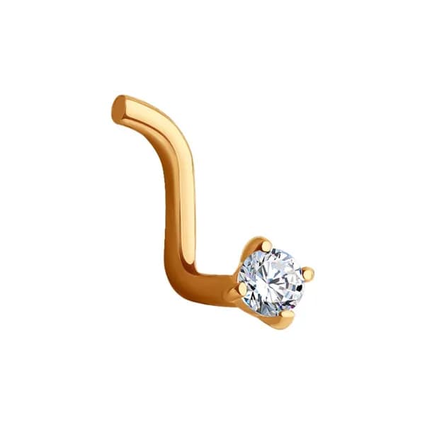 Золотой пирсинг в нос DIAMANT-ONLINE с фианитом 585 пробы