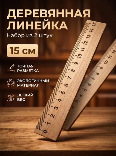 Линейки деревянные набор 15см 2шт