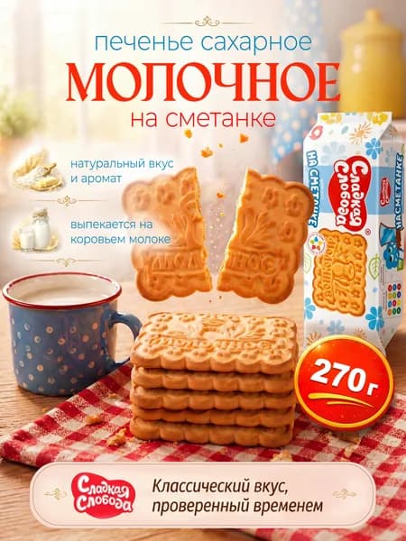 Печенье сахарное для детского питания Молочное на сметанке 270 гр / Сладкая слобода