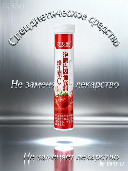 Набор витаминов со вкусом клубники: Шипучие таблетки с цинком и витамином С, для поддержания иммунитета, здоровья волос и ногтей, с антиоксидантными свойствами. 20 таблеток.