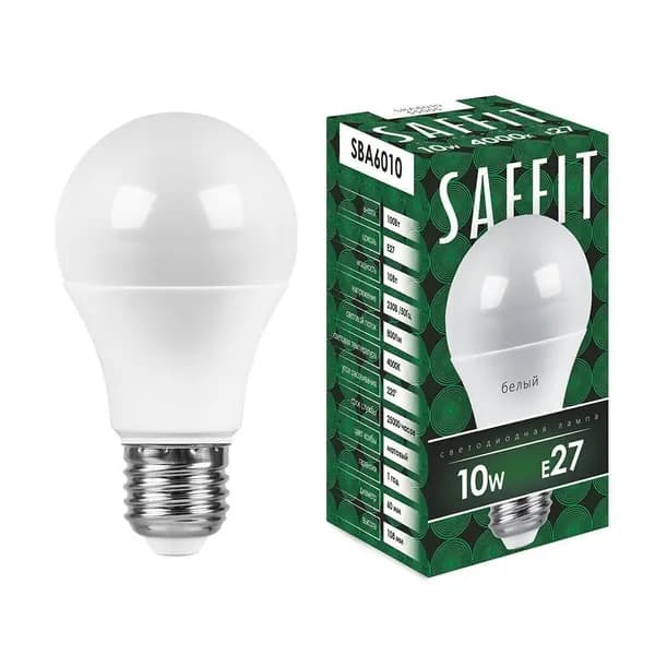 Лампа светодиодная E27 10W 4000K белый свет 1 шт Saffit SBA6010 55005