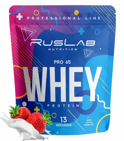 Протеин сывороточный WHEY PRO 65, белковый коктейль (416 гр),вкус клубника со сливками