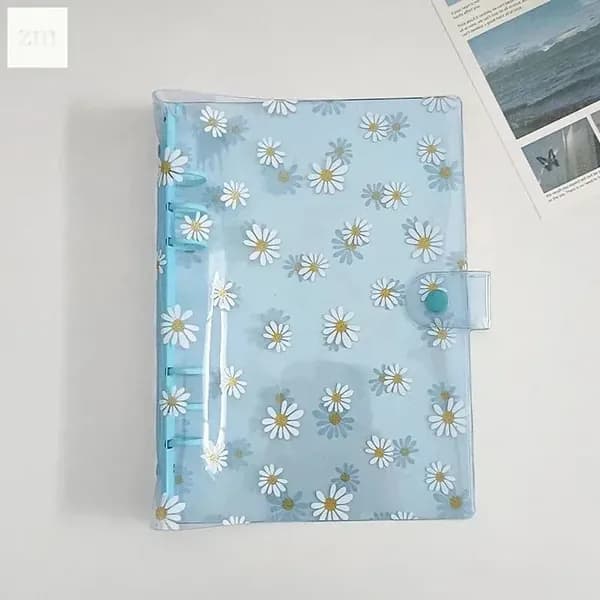 Прозрачная папка на кольцах А5 "Ромашки" из ПВХ, пустая (6 отверстий)