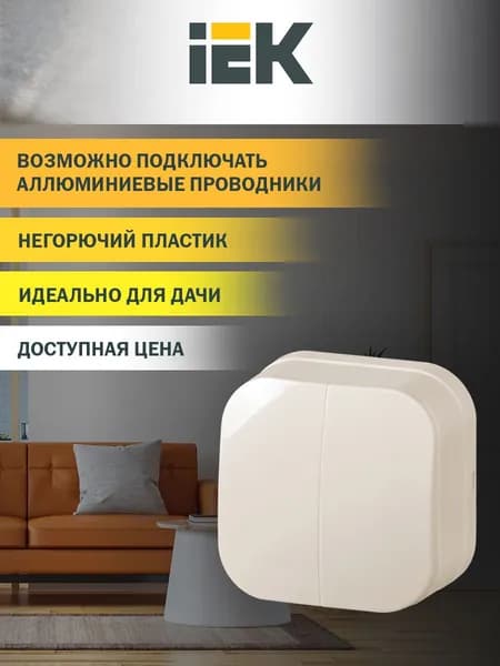 Выключатель двухклавишный для открытой установки кремовый ВС20-2-0-ХК 10А GLORY
