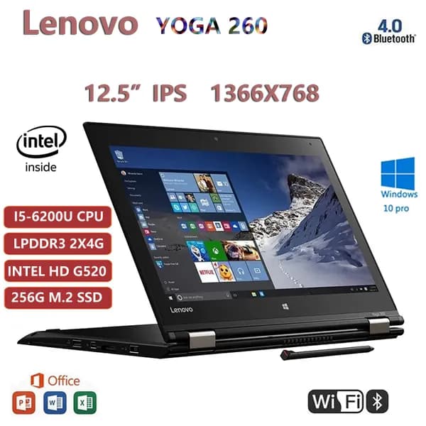 Lenovo YOGA 260 Ноутбук 12.5", Intel Core i5-6200U, RAM 18 ГБ, SSD 256 ГБ, Intel HD Graphics 520, Windows Pro, (12.5 " LENOVO Thinkpad YOGA 260), черный матовый, Английская раскладка