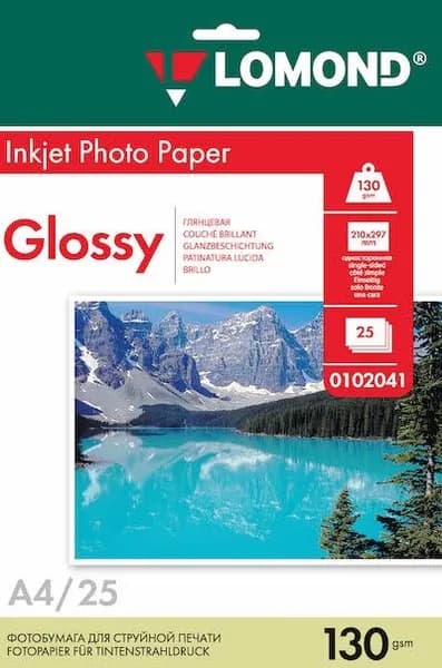 Фотобумага LOMOND Односторонняя, Глянцевая, для струйной печати, A4, 130 г/м2, 25 листов.