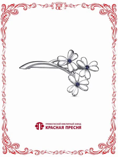 Серебряная брошь букетик цветов с синей шпинелью Б13814898Пл4