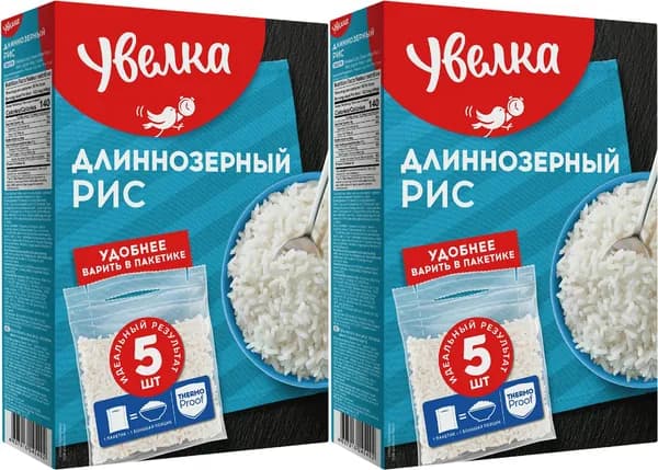 Рис Увелка длиннозерный в варочных пакетиках 80 г х 5 шт, комплект: 2 упаковки по 400 г