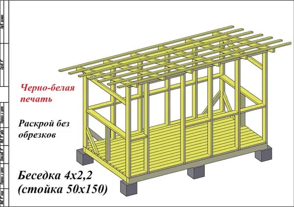 Раскрой без обрезков. Проект беседки 4х2,2 (стойка 50х150)