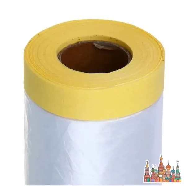 Пленка укрывная защитная с малярным скотчем 2,7x20 м (2700 мм), широкая, для ремонта и защиты от пыли