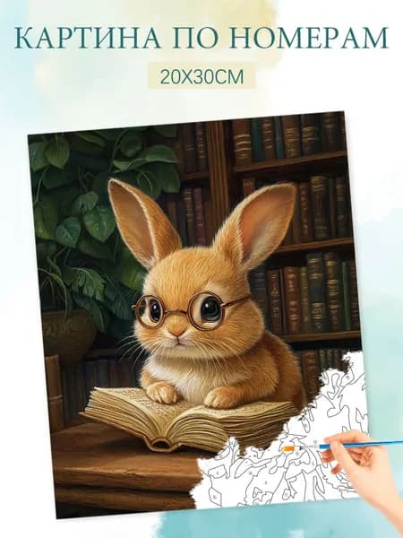Картина по номерам на холсте с без подрамником 20х30 / "Обучающийся кролик"