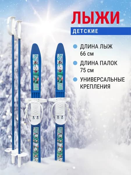 Лыжный комплект детский NovaSport Bear, 043050, с палками и креплениями, 66/75 см