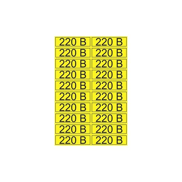 Наклейка знак электробезопасности "220 В", 15х50 мм, Rexant (56-0007-1) (1 лист 20 шт)