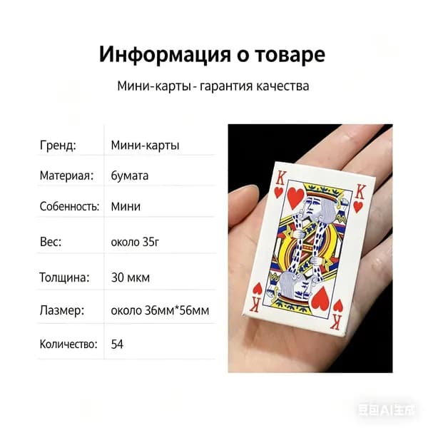Мини карты 3.6cmх5.6см, компактная колода 52 карты + 2 джокера для покера, преферанса, фокусов и игр в дорогу