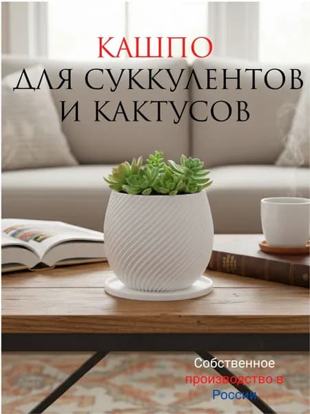 Кашпо для суккулентов и кактусов 8 см/ мини горшочек/ горшок для цветов белый