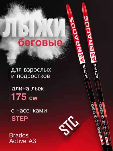 Лыжи беговые взрослые пластиковые для классического хода 175 см СТЕП Brados Acтive A 3 Red