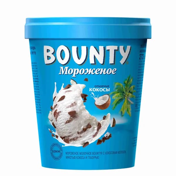Мороженое молочное с кокосовым молоком ведёрко, 272 г, Bounty