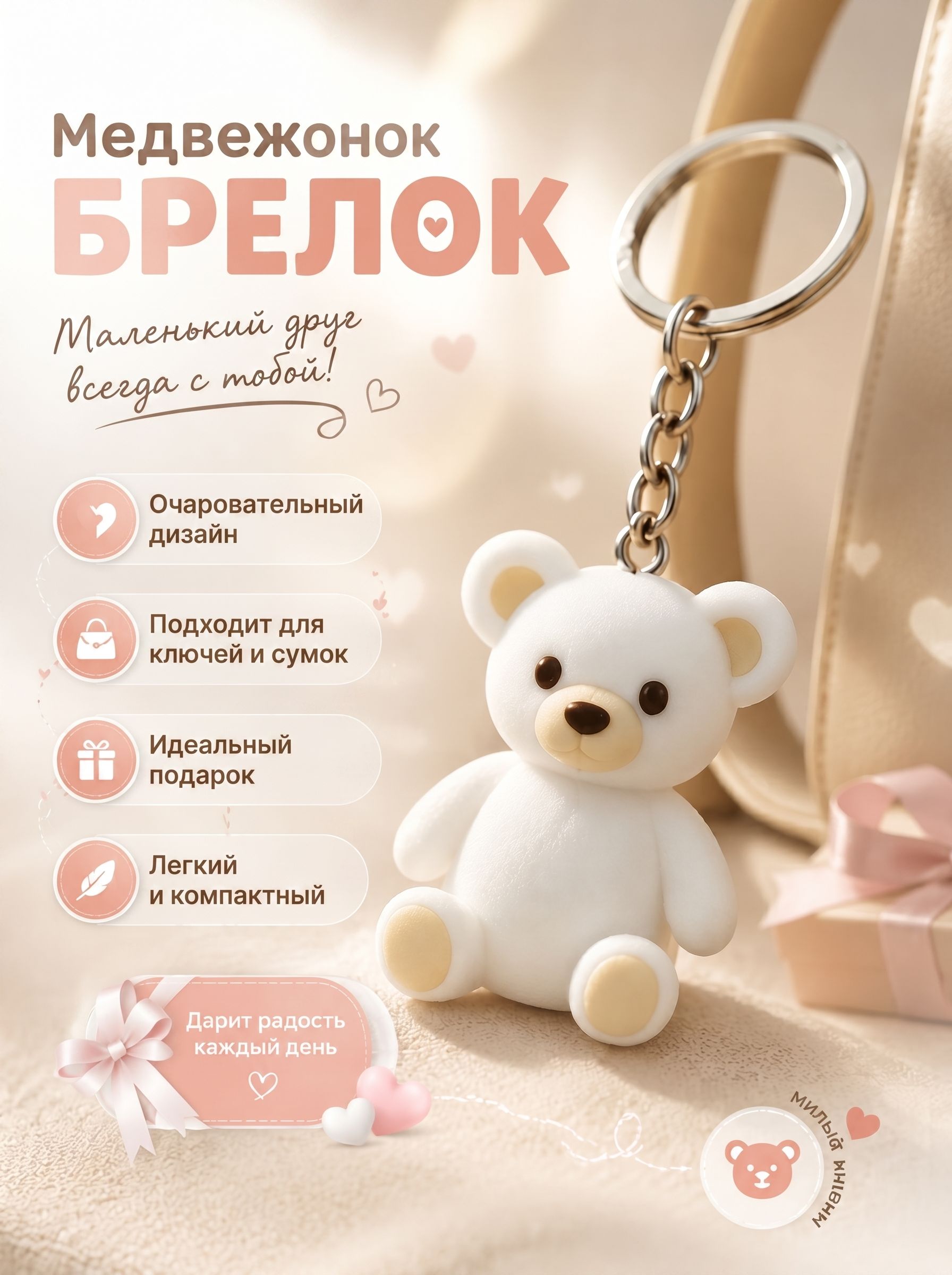 Брелок для ключей "белый мишка"