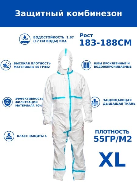 Одноразовый комбинезон защитный,костюм химзащитный для маляра,для пинбола, 55 гр, спецодежда