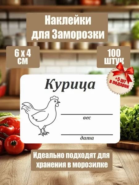 Наклейки для заморозки, маркировки, Курица, 100 шт