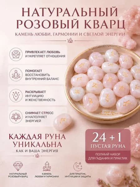 Руны ручной работы из розового кварца
