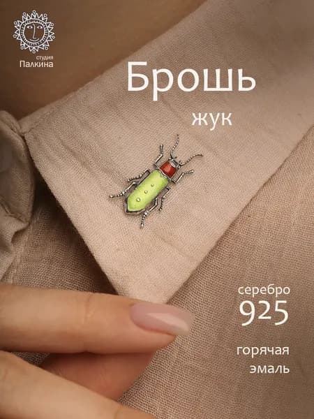 Брошь серебро 925 жук насекомое женская с эмалью школьная девочке в подарок