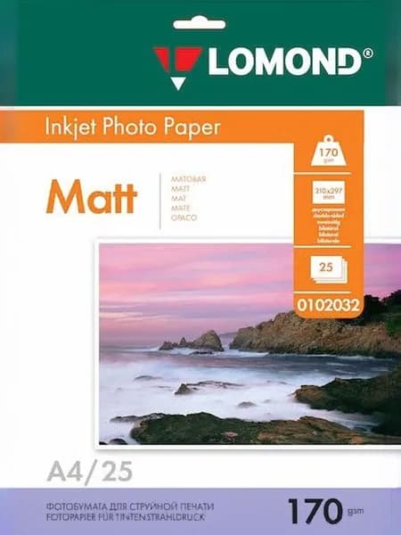Фотобумага LOMOND матовая двусторонняя A4, 170 г/м2, 25 л. (0102032)