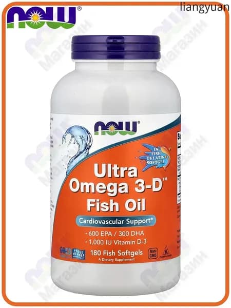 NOW Foods, Ultra Omega 3-D Рыбий жир, 600 EPA/300 DHA, Fish Oil, 180 софтгелей