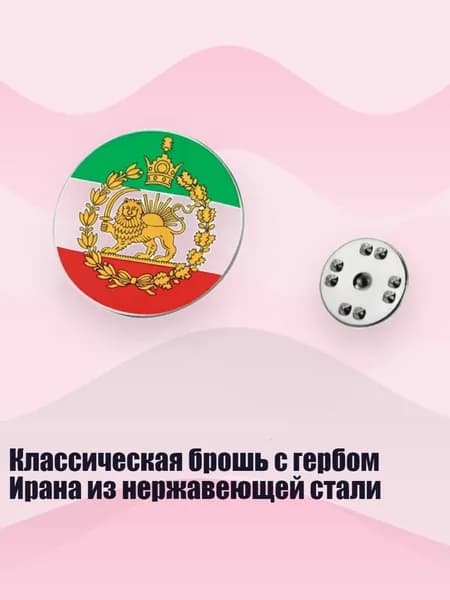 Классическая брошь с гербом Ирана из нержавеющей стали, Серебро - Раунд 3