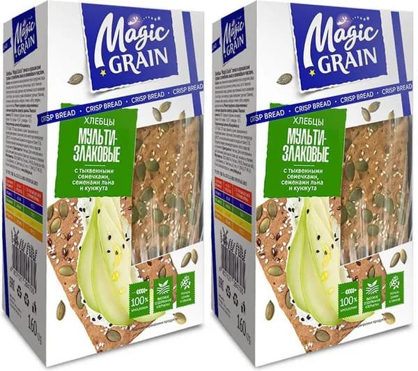Magic Grain Хлебцы Мультизлаковые, тыквенные семечками, кунжут, 160 гр, 2 шт/