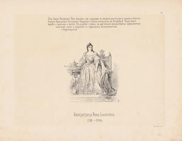 Василий Верещагин. Императрица Анна Иоанновна. 1730-1740 гг. Антикварная цинкография. Россия, 1890 год