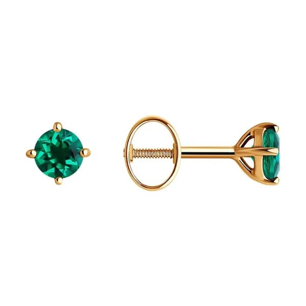 Золотые серьги DIAMANT-ONLINE с гидротермальным изумрудом 585 пробы