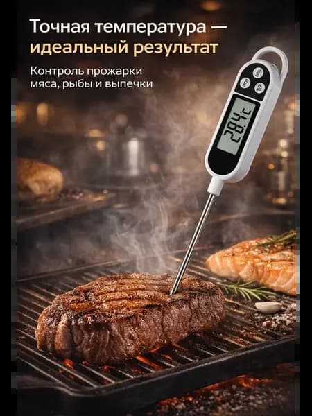 Термометр кулинарный с щупом для мяса и жидкостей