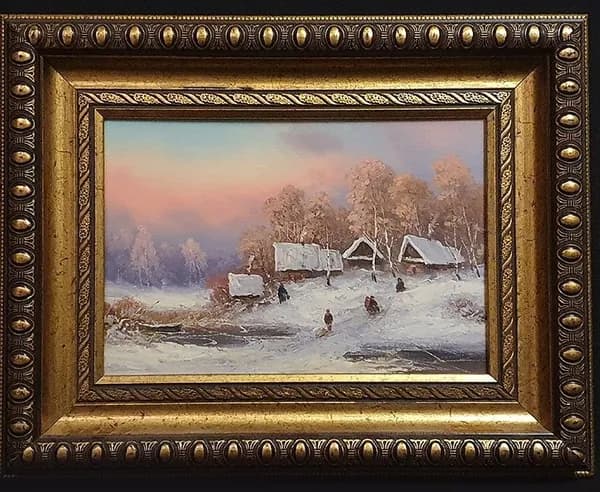 Живописная картина "Зимние забавы". (38 х 28 см). Россия. 20 век.