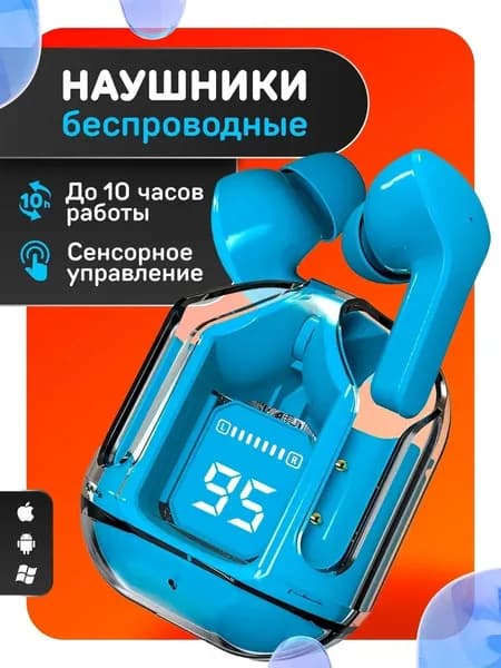 Наушники беспроводные с микрофоном, голубой