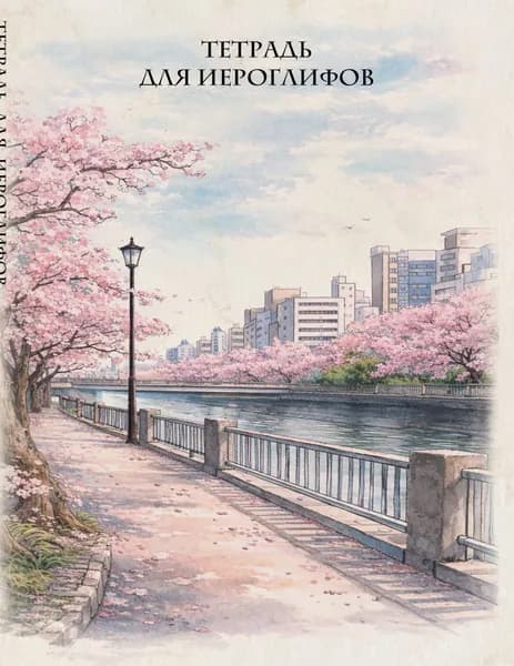 Книга Тетрадь для иероглифов, сетка 9х9 мм. (Сакура в городе)