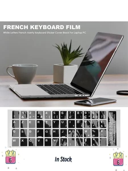 Наклейка для клавиатуры, французская раскладка AZERTY, белые символы на черном фоне для ноутбука/ПК