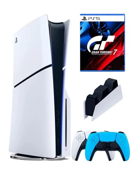 PS5 (ПС5) Игровая приставка Sony PlayStation 5 Slim disk+2-й геймпад(голубой)+зарядное+ игра Turismo 7