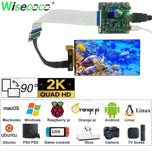Wisecoco Пиксельный экран 6" 2K IPS экран 2560×1440 HDMI Type-C, горизонтальный дисплей для Raspberry Pi, игровых приставок, ноутбуков и камер, хаки