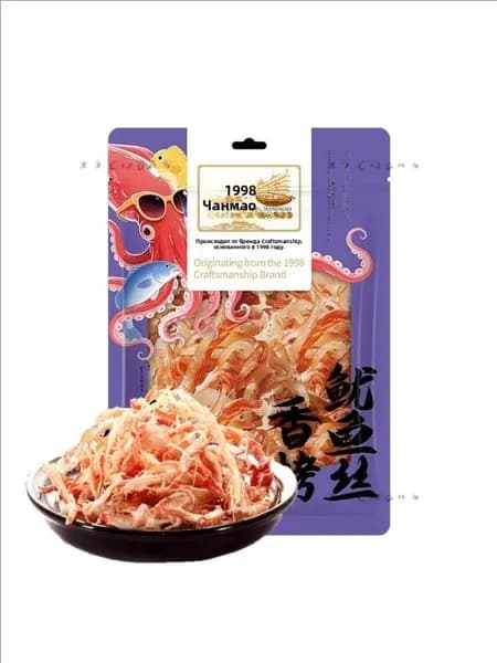 Changmao Hainan Speciality Уголь-жареные ручные измельченные острые полоски кальмара 80 гz