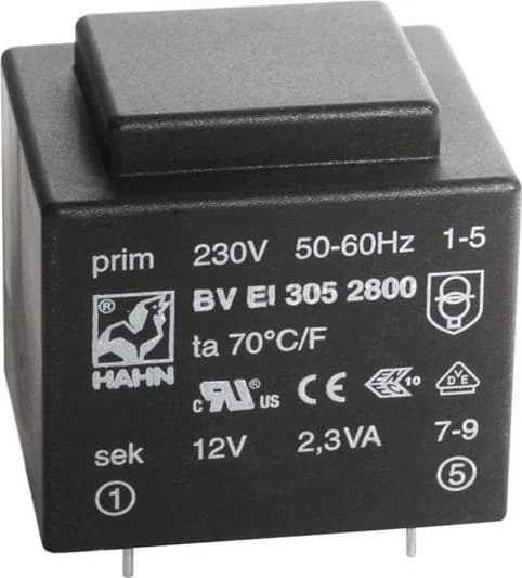 Трансформатор HAHN BVEI3052050 залитый 3ВА 230ВAC 6В 500мА Монтаж PCB 111г 1 шт