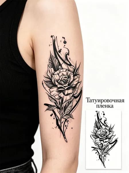 Временные татуировки с черно-белым цветочным принтом
