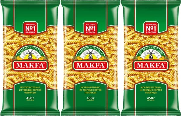 Макаронные изделия Makfa Спирали, комплект: 3 упаковки по 450 г