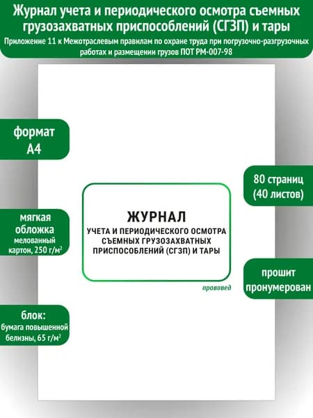 Журнал учета и периодического осмотра съемных грузозахватных приспособлений (СГЗП) и тары
