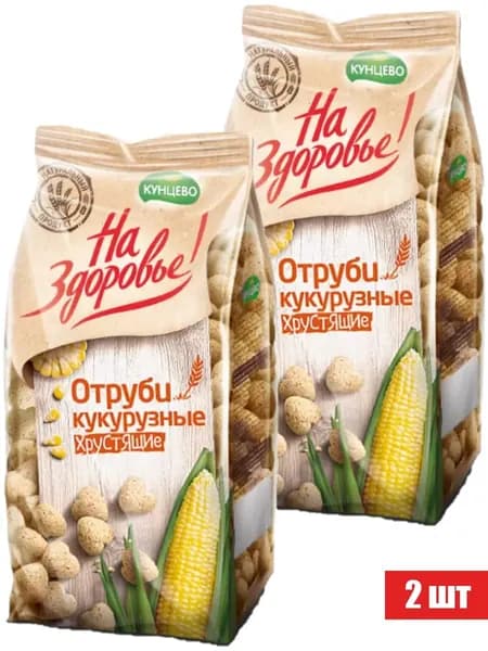 Кунцево На Здоровье Отруби Кукурузные хрустящие, содержат витамины и микроэлементы, 175 г. (2 шт.)