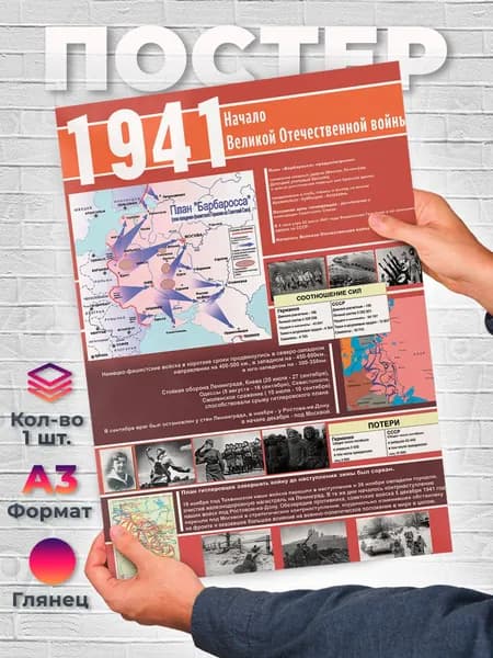 Постер "А3 - Великая Отечественная война 1941 год Начало войны 1941", 42 см х 29.7 см