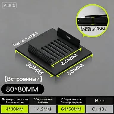 Решетка вентиляционная 80х80мм черная алюминий