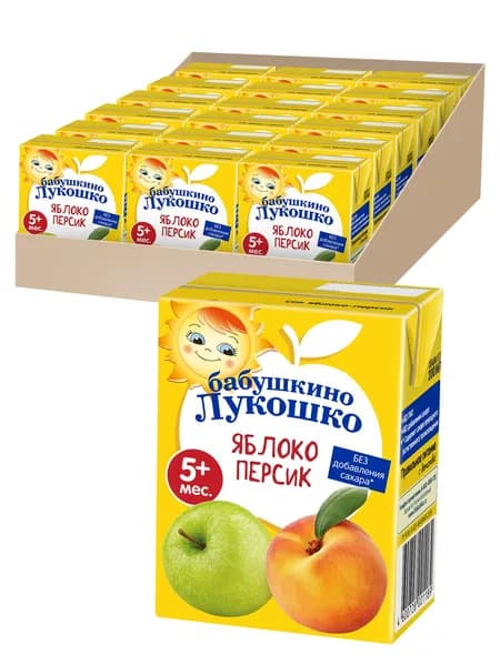 Сок детский Бабушкино Лукошко, яблочно-персиковый, 0,2 л х 18