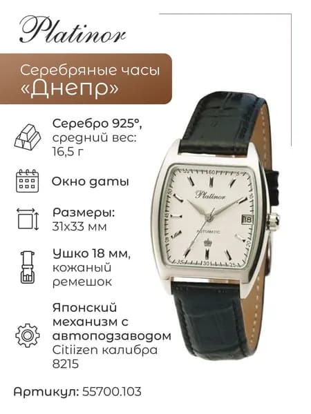 Мужские серебряные часы Днепр 55700.103