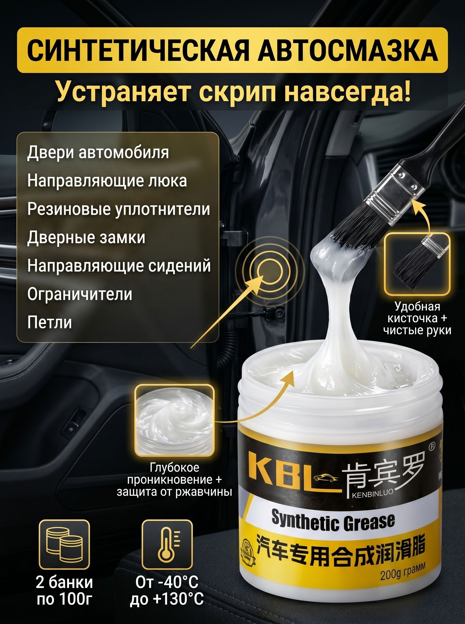 Смазка автомобильная Антифрикционная, 200 мл, 2 шт.